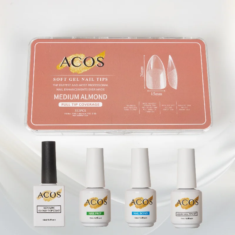 Nail art decoration history-ACOS Soft Gel Press On Nail Kit (4 bottles)