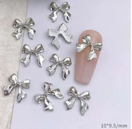 Nail rhinestone frame hacks-Bows Metallic Silver Charms Nail Art Decoration 1pcs