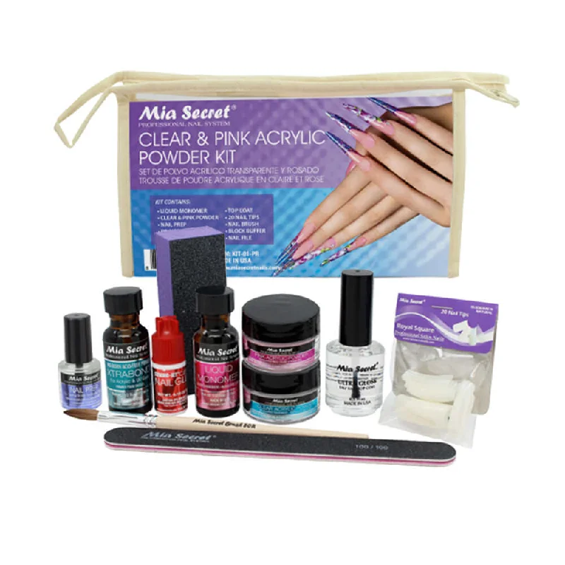 Nail art decoration raised elements-Clear & Pink Acrylic Powder Kit