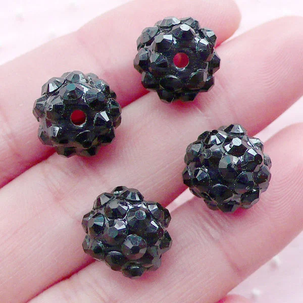 Nail rhinestone penny packs-Acrylic Rhinestone Ball Beads (4pcs / 12mm / Black) Plastic Beads Pave Bead Disco Beads Round Bead Loose Beads Bracelet Necklace CHM2008