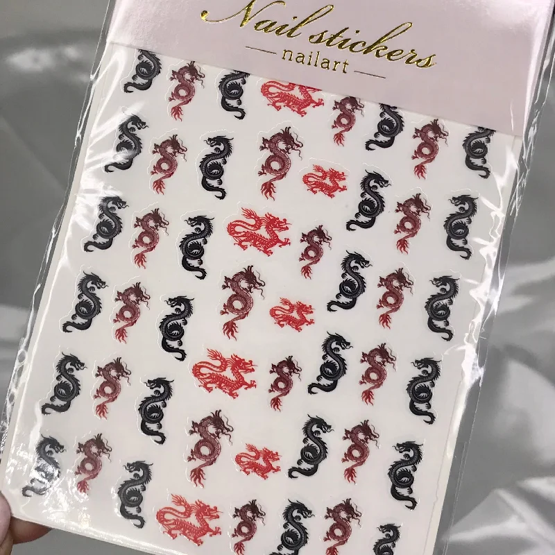 Nail art decoration cuddle-Black & Red Dragon Stickers