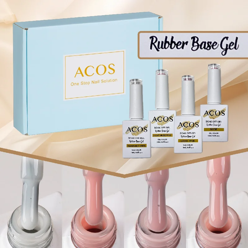 Nail art decoration textured layers-ACOS Rubber Base Soak Off Gel In A Bottle Collection Kit