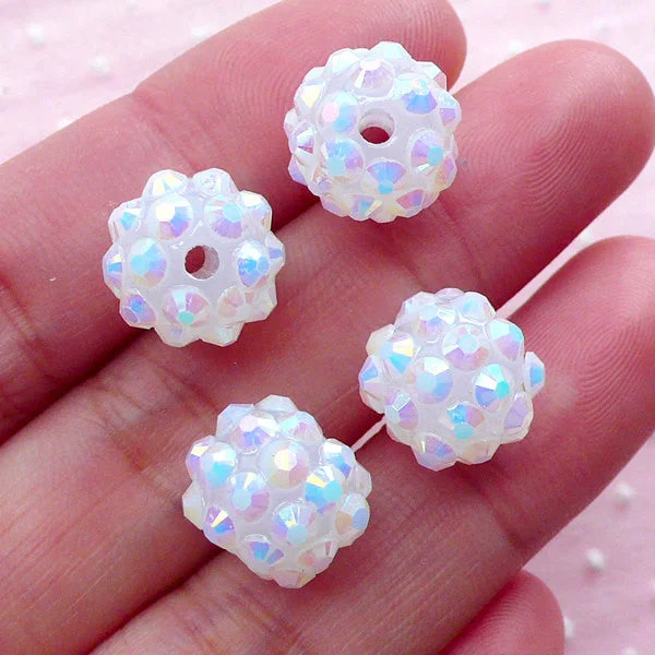 Nail rhinestone flicker blends-Rhinestone Acrylic Ball Beads (4pcs / 12mm / AB White) Plastic Bead Pave Beads Disco Bead Round Beads Loose Bead Necklace Bracelet CHM2007