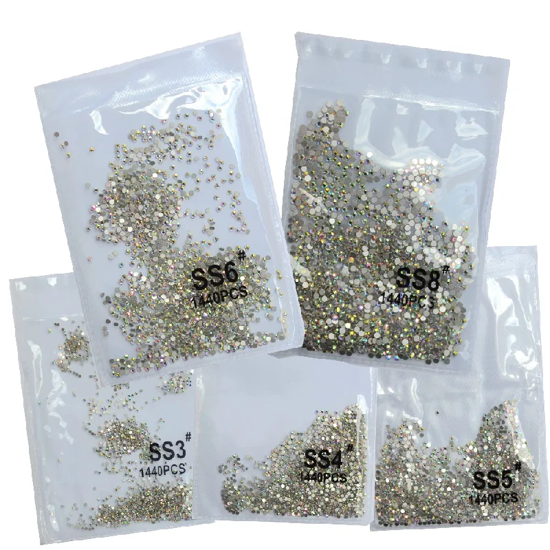 Nail rhinestone gain perks-1440pcs AB Crystal Flat Bottom Rhinestone Nail Art