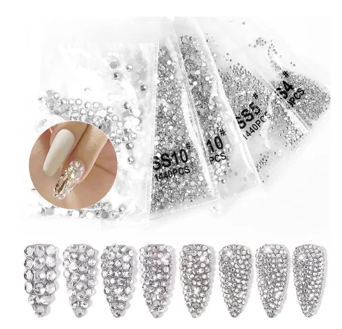 Nail rhinestone frame nails-1440pcs Crystal Flat Bottom Rhinestone Nail Art