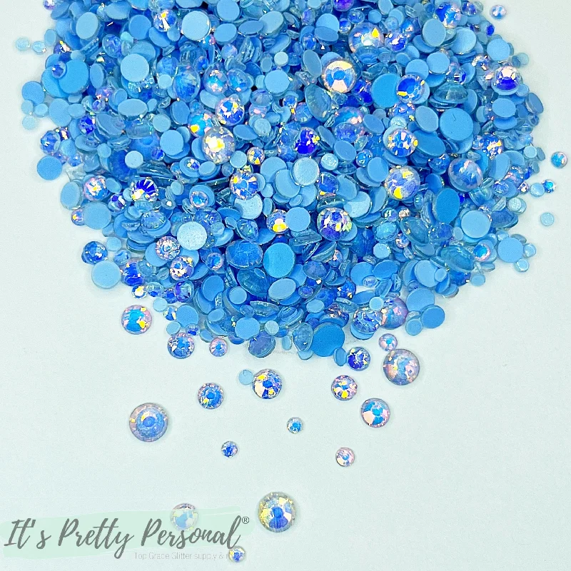 Nail rhinestone fresh vibes-Mix #45- "Blue Frosted Opal"- Glass Rhinestones (~2880 stones per bag! SS3-SS20 mix)