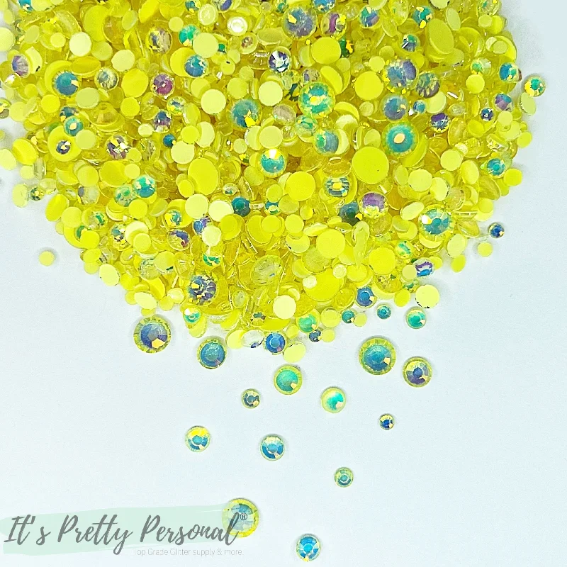 Nail rhinestone token gifts-Mix #47- "Yellow Frosted Opal"- Glass Rhinestones (~2880 stones per bag! SS3-SS20 mix)