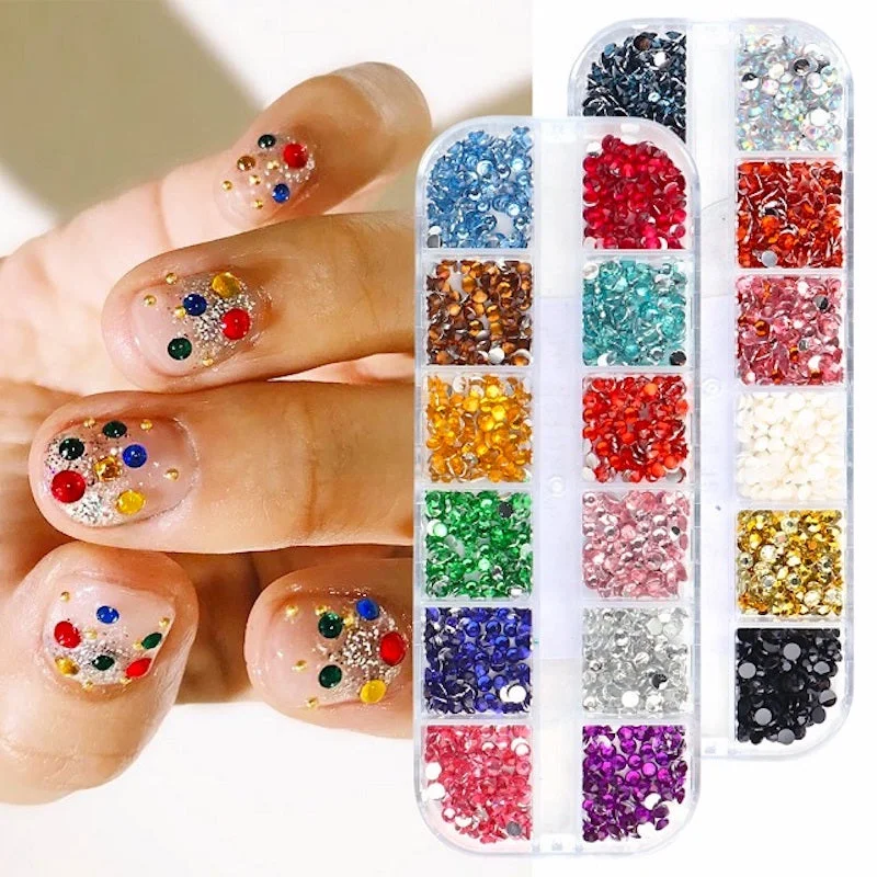 Nail rhinestone gleam coats-Multicolour Round Nail Rhinestones Trays