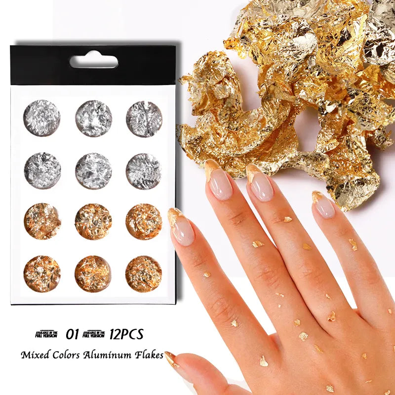 Nail art decoration project-Ultra Thin Foil Paper - 12Pcs Gold/Silver