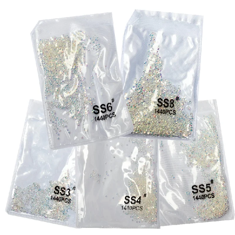 Nail rhinestone vivid appeal-1440pcs AB Transparent Crystal Flat Bottom Rhinestone Nail Art