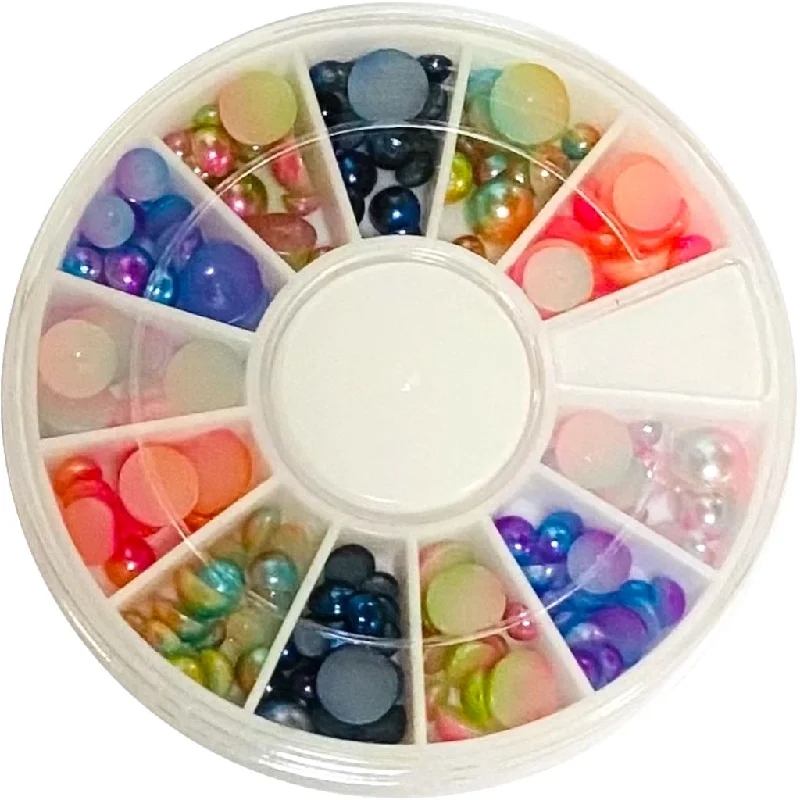 Nail rhinestone surf vibes-Mixed Colour Half Pearls Nail Art Decoration Wheel ZJPGB-23