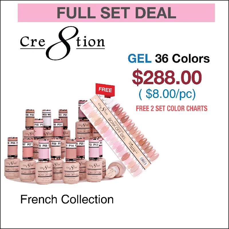 nail repair for nail repair gentle-use care kit-Cre8tion Full Set - French Gel Collection 36 Colors w/ 2 sets color chart