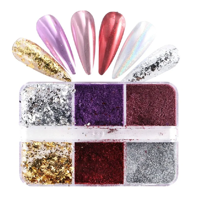 Nail art decoration knack-6 Grids of Mixed Nail Art - Chrome & Foil - 1909-40 - #2 Purple/Red