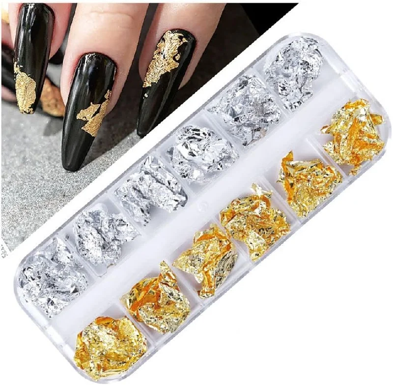 Nail art decoration detail-12 Grids of Foil - CB02 - Gold/Silver