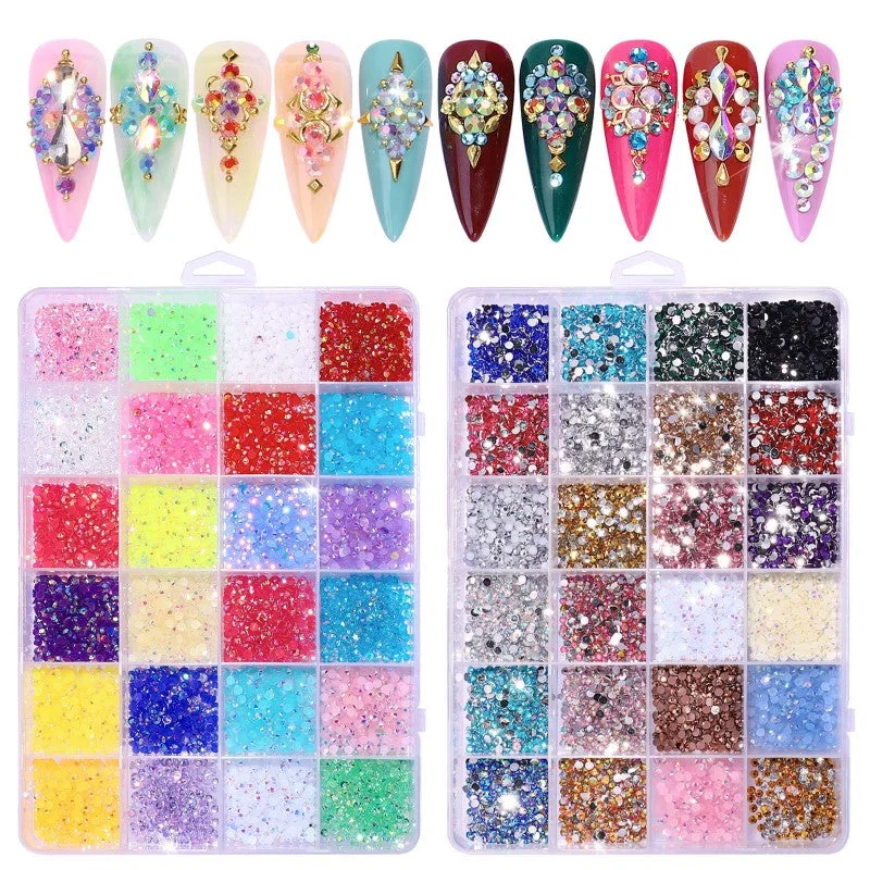 Nail rhinestone sleek backs-Multicolour Round Nail Rhinestones Box