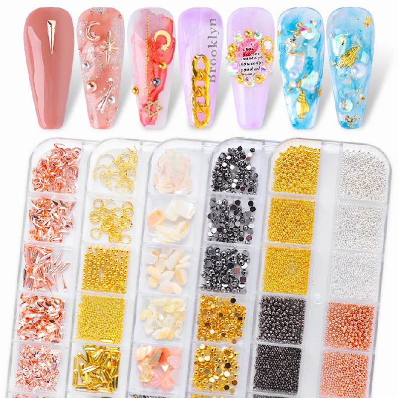 Nail rhinestone vine accents-Mixed Style Nail Art 3D Charm Decoration Tray