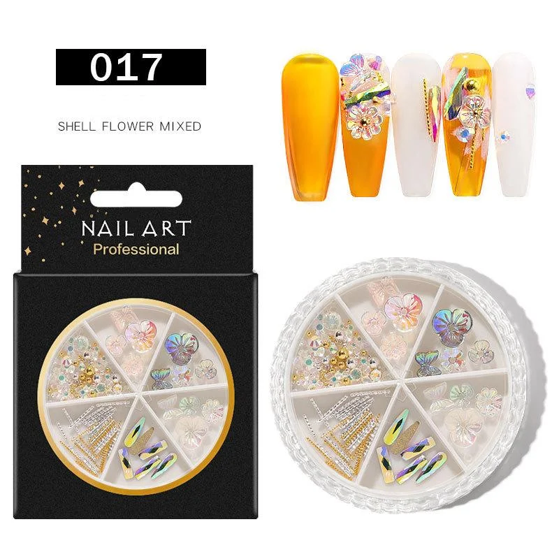 Nail rhinestone now shipping-6 Grids Nail Art AB Rhinestones Butterfly Flower Holographic Crystals 3266