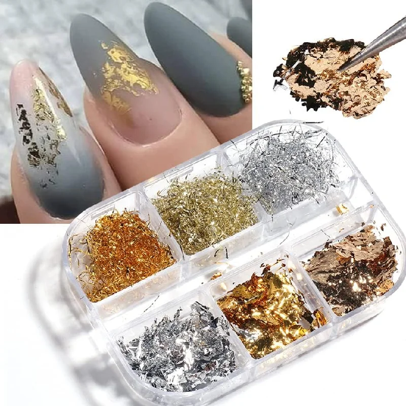 Nail art decoration profession-6 Grids of Nail Art Foil - 1909-62 - #1 Mixed Foil Flakes