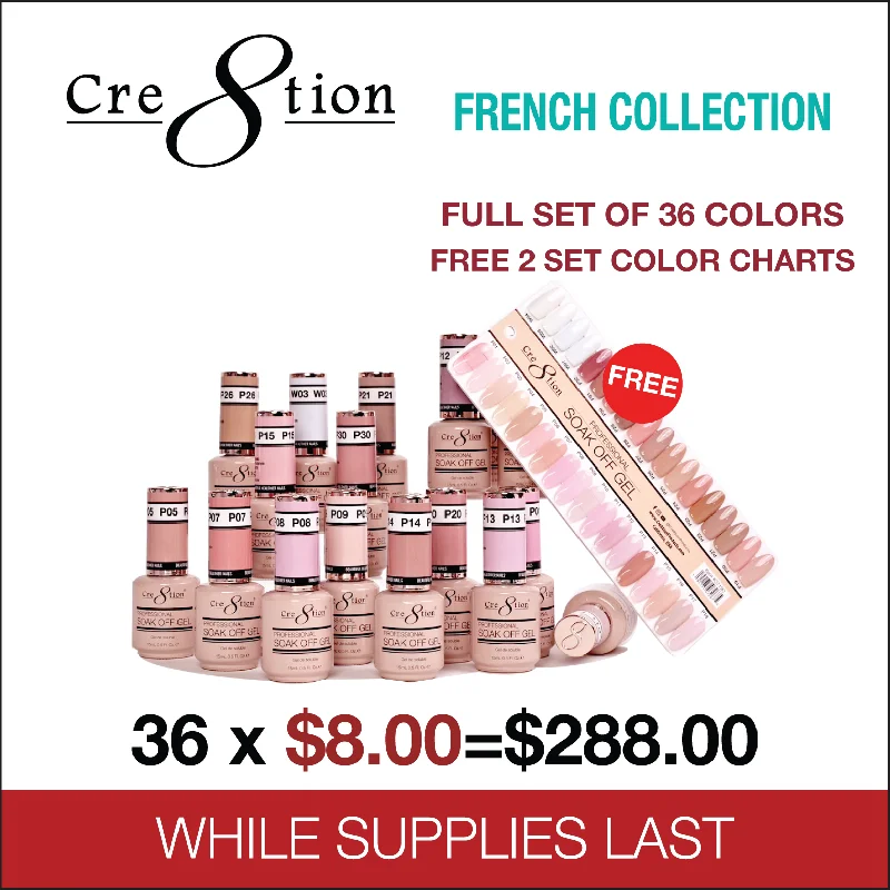 nail repair for nail repair portable kit-Cre8tion Full Set - French Gel Collection 36 Colors w/ 2 sets color chart