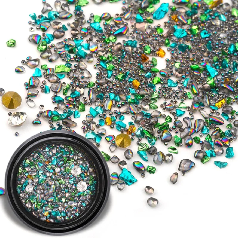 Nail rhinestone wild patterns-Tiny iridescent Turquoise Black Gems