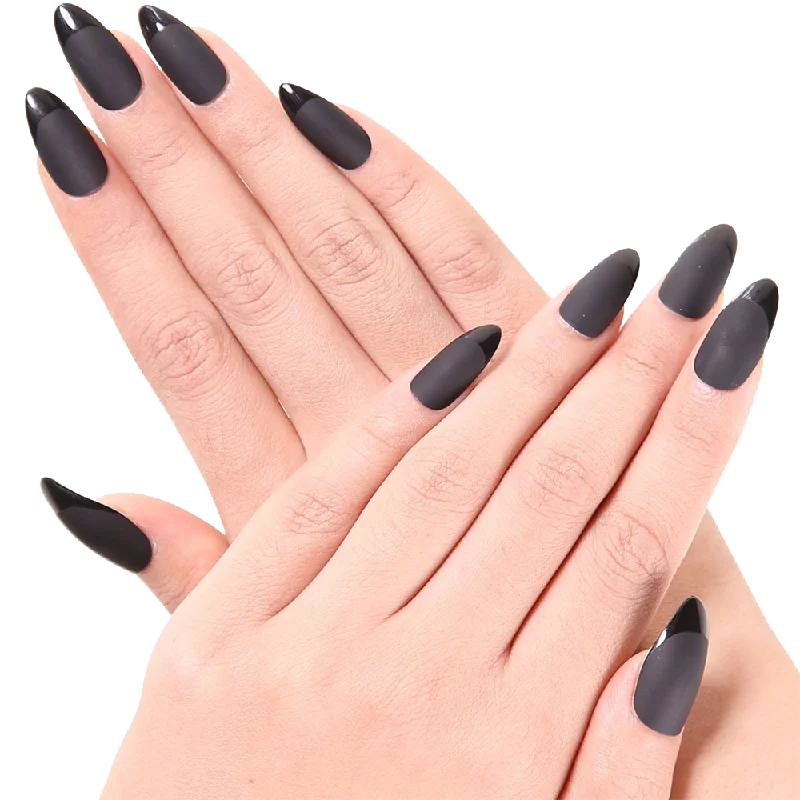 nail polish corduroy ridge-Ejiubas 24 Pcs Grey Color Matte With Glossy Finish Full Cover Talone Medium False Nail Tips