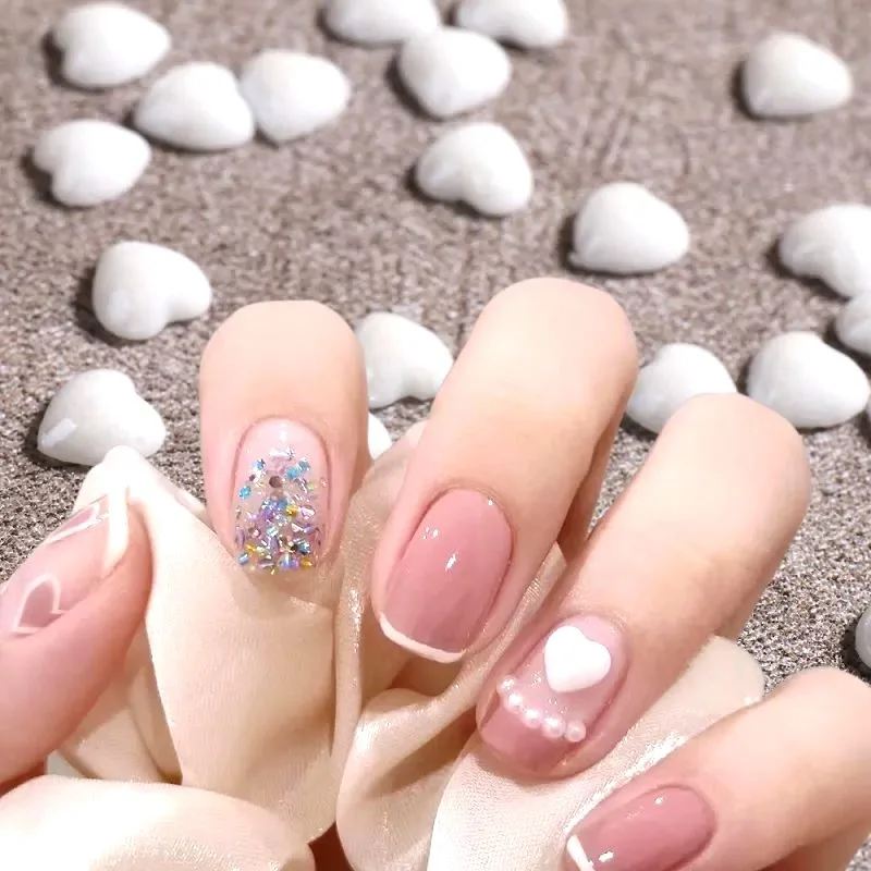 Nail rhinestone faint tones-Ceramic 3D Small White Love Hearts Bag