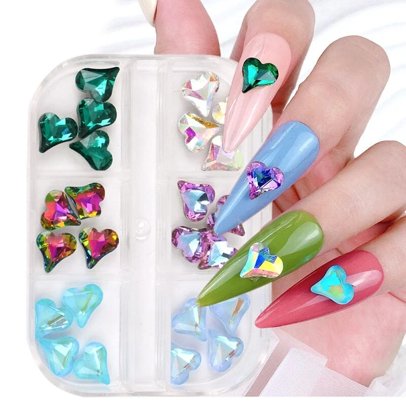 Nail rhinestone haze art-3D Aurora Hearts Nail Art Decoration Tray 6 Colours