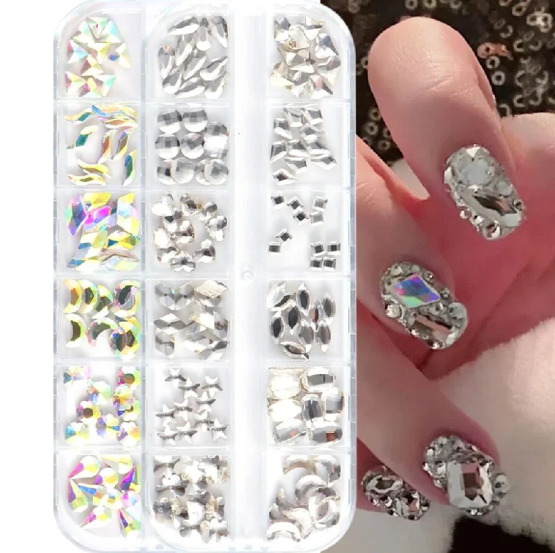 Nail rhinestone block shapes-Crystal Mixed Shapes Nail Rhinestones Tray