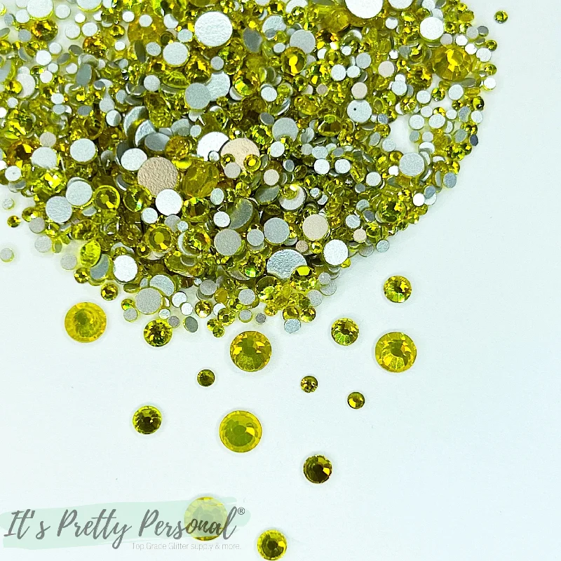 Nail rhinestone dash patterns-Mix #18- "Sunflower Yellow" - Glass Rhinestones (~2880 stones per bag! SS3-SS20 mix)