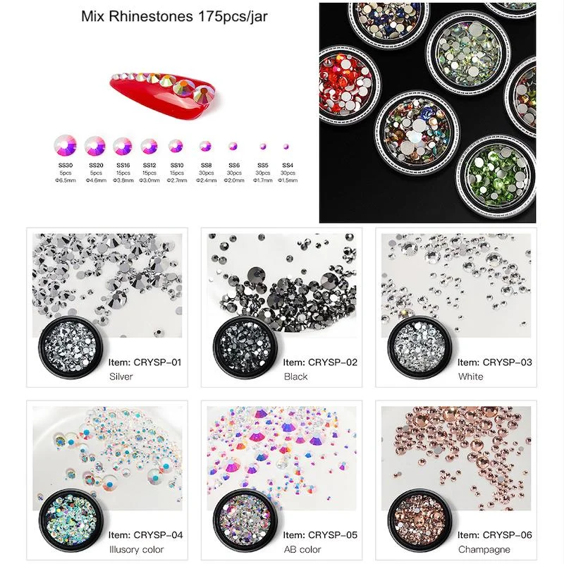 Nail rhinestone batch buys-Nail Art Mix Rhinestones Sizes 175pcs