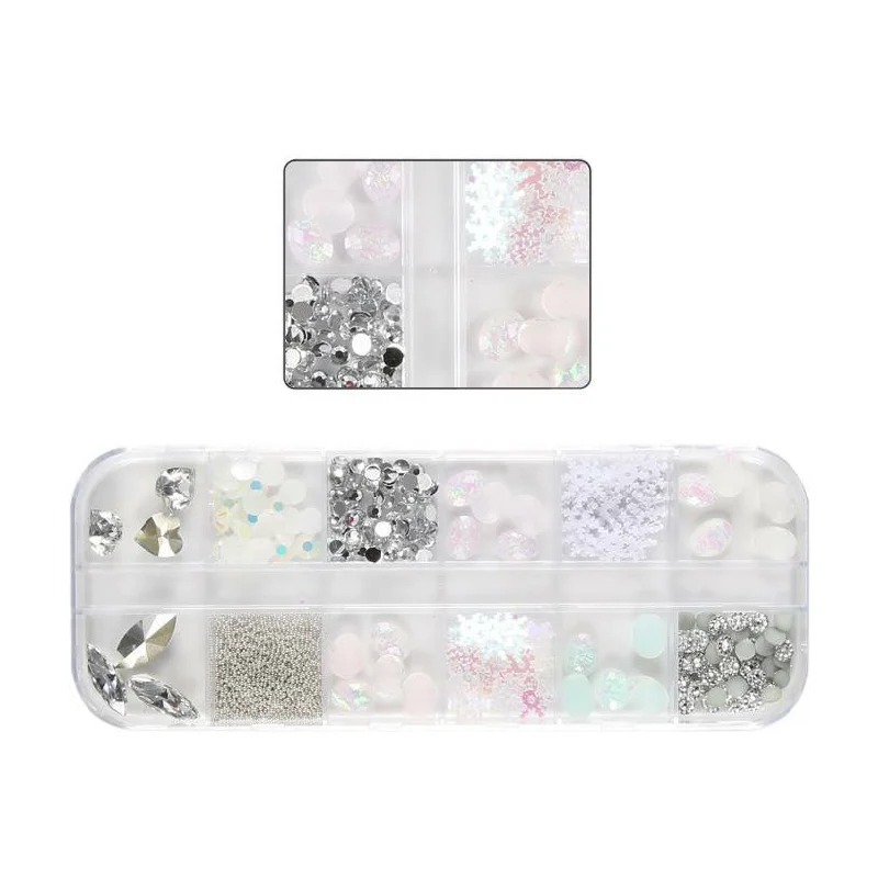 Nail rhinestone calm wear-Iridescent Snowflakes Embellishment Mix (12 designs)