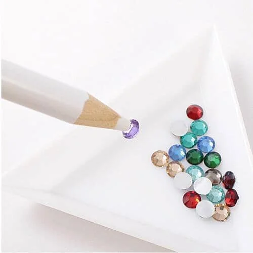 Nail rhinestone align ideas-Plastic White Triangular Tray & Wax Stone Picker