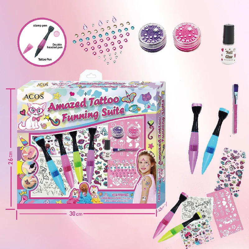 Nail art decoration statement pieces-Kids Nail Kits with Amazing Tattoo Playing Set