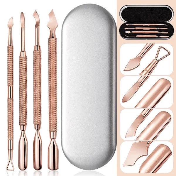 nail repair with hydrating-rich polish-Rose Gold Cuticle Pusher 4pcs Set