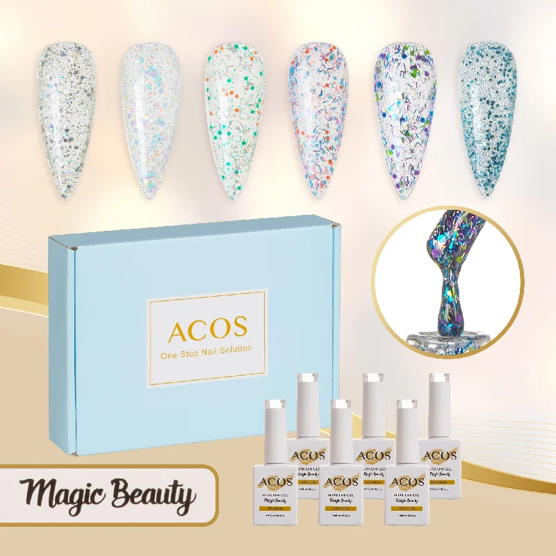 Nail art decoration vinyl-ACOS Gel Polish 6pcs Set (Glitter Transparent Colour )