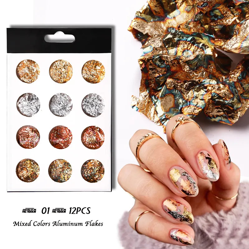 Nail art decoration goal-Ultra Thin Foil Paper - 12Pcs Mixed Foil